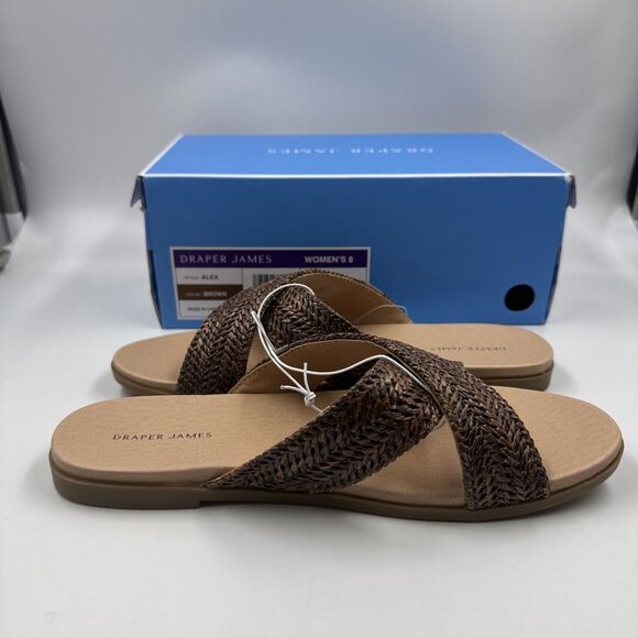 NEW Draper James Women's Size 8 Raffia Cross Strap Slip On Sandals, “Alex” Brown - Picture 9 of 16